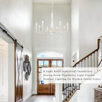 Distressed White French Country Chandelier 8 Lights Rustic Farmhouse Chandelier for Dining Room Light Fixture Candle Pendant Lights Handmade Wood Chandeliers for Living Room Bedrooms Kitchen