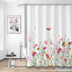 Flower Shower Curtain - Waterproof Bathroom Fabric Shower Curtain, 72" W x 72" L, Cloth with 12 Hooks