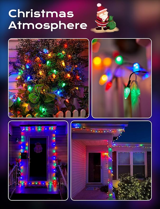 Brightown Solar Operated C6 Strawberry String Lights, 39ft 100 LEDs Multicolor LED Christmas Fairy Lights, Solar Christmas Lights Outdoor, Christmas Decorations for Christmas Tree, Garden Decor