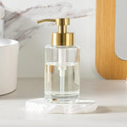 Enra Thick Glass Soap Dispenser with Stainless Steel Gold Pump,12oz Bathroom Hand Liquid Soap Dispensers,Lotion Dispenser,Soap Dispenser for Bathroom,Kitchen(Clear/Gold Liquid Type)