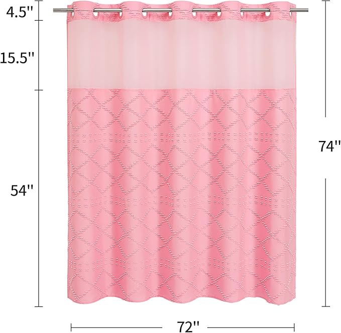 No Hooks Boho Pink Woven Fabric Shower Curtain 72 x 74 Modern Farmhouse, Tufted Chevron Striped Shabby Chic Textured, Minimalist Cloth Hookless Shower Curtains for Bathroom, Hotel Decor