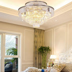 Modern Style Crystal Chandeliers & LightsRound Hanging Classic, Pendant Ceiling Chandelier Lighting Fixture 6-Tier for Dining Room Living Room(Nickel,31inch)