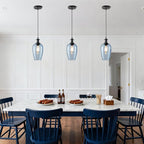 Glass Pendant Lights Kitchen Island, 1-Light Blue Pendant Light Fixtures with Hammered Glass, Modern Farmhouse Hanging Light for Kitchen Sink Dining Room Bedroom, E26