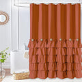 Seasonwood Orange Shower Curtain Burnt Orange Shower Curtain with Nature Buttons Ruffle Shower Curtains Farmhouse Shower Curtains for Bathroom 72" W x 72" L,Dark Orange