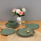 Melamine Dinnerware for 4, 12 Pieces Unbreakable Matte Plastic Plates and Bowls set, Kitchen Dish set BPA Free, Dishwasher Top Safe, Not Microwave, Not Oven (Green)