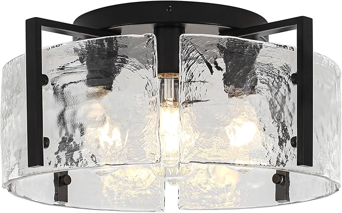 18.5'' Modern Black Semi Flush Mount Ceiling Light, Entryway Light Fixture, 4-Light Glass Ceiling Lights for Hallway Foyer Kitchen Island Dining Room Bedroom Living Room Lighting Fixtures, UL-Listed