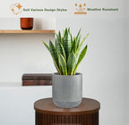 14.2" H x 13" D Ribbed Radius Fiberstone Round Planter with Drainage Hole, Weather Resistant for Indoor and Outdoor Use, Included 2 Extra Coco Mats (Charcoal, 11.5" Pot Opening)