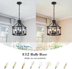 Cage Farmhouse Chandelier,Modern Pendant Light Fixture, Adjustable Height Industrial Black Chandeliers Pendant Light for Dining Room,Kitchen Island,Entryway-4 Light