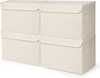 Large 22 Quart [4-Pack] Linen Fabric Foldable Storage Bin Cube Organizer Basket with Flip-Top Lid & Handles, Clothes Blanket Box for Home, Office, Closet (14.6 x 9.5 x 9.5, Beige)