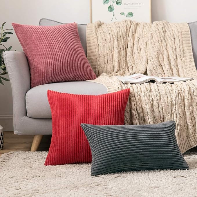 MIULEE Winter Pack of 2 Corduroy Soft Soild Decorative Square Throw Pillow Covers Cushion Cases Pillow Cases for Couch Sofa Bedroom Car 18 x 18 Inch 45 x 45 cm Cranberry Red