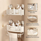 VOLPONE Corner Shower Caddy Suction Cup Shower Shelf Corner No Drilling Bathroom Shower Organizer Storage Rack Adhesive with Towel Bar (3-Pack, Ivory)