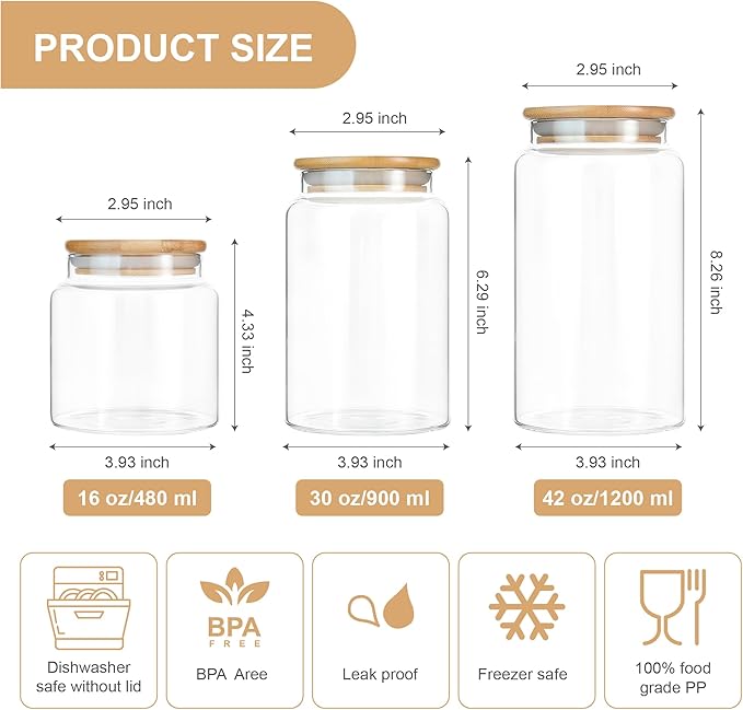 30 oz/900 ml Glass Storage Canister with Airtight Lid, Clear Decorative Container Jar for Coffee, Spice, Candy, Salt, Cookie, Condiment, Pepper, Sugar, Overnight Oats - Medium