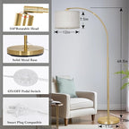 Gold Arc Floor Lamp for Living Room, Floor Lamp with Adjustable Drum Lampshade, Modern Tall Standing Lamp with Foot Switch, Over Couch Arched Pole Lamps for Reading Bedroom, 8W LED Bulb Included