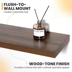 24 Inch Floating Shelves, 9.3" Deep Floating Shelf Wall Mounted, 24" Wall Shelves, Rustic Deep Bookshelf, Large Display Shelves & Storage Shelves for Bedroom, Living Room, Walnut, Set of 2