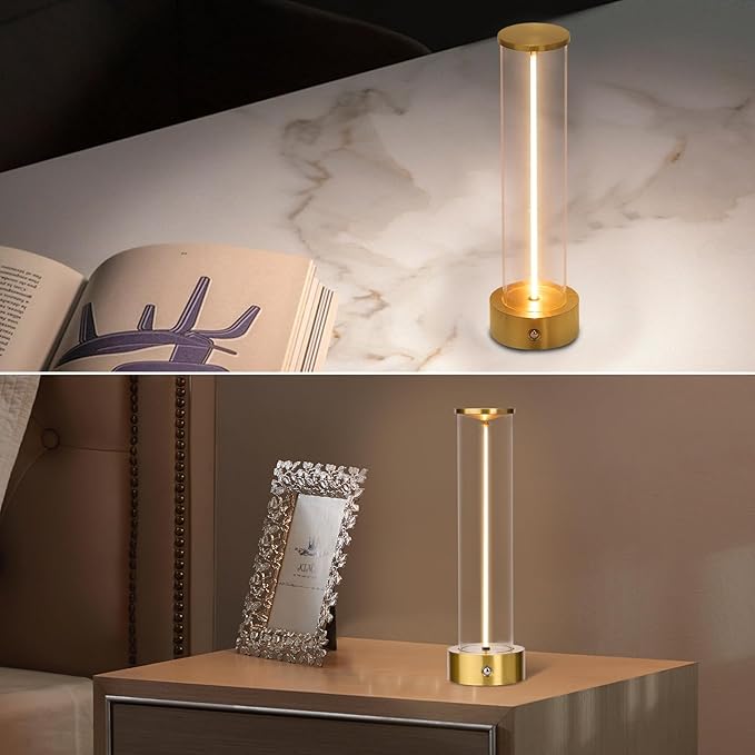 Cordless Portable LED Table Lamp， Rechargeable Battery Operated Desk Lamp with Touch Sensor, Three-Level Dimmable Suitable for Bars/Cafes/Restaurants/Bedrooms/Camping Sites. (Gold)