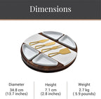 Shanik Acacia Wood Lazy Susan Cheese Board Set – Rotating Charcuterie Platter with 4 Ceramic Bowls & Knives, Round Serving Tray for Weddings & Parties