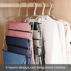 FeeraHozer Pants Hangers Non Slip 6 Pack Space Saving Hangers Multi-Layer Swing Arm Pants Hanger Stainless Steel Space Saver Hanger for Jeans Scarf Trouser Towel Clothes (Black)