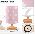 Table Lamp Pastel Pink Pattern with Star Nightstand Lamp with Wood Base Fabric Lamp Shade Bedside Desk Lamp for Living Room Bedroom Kids Room Office