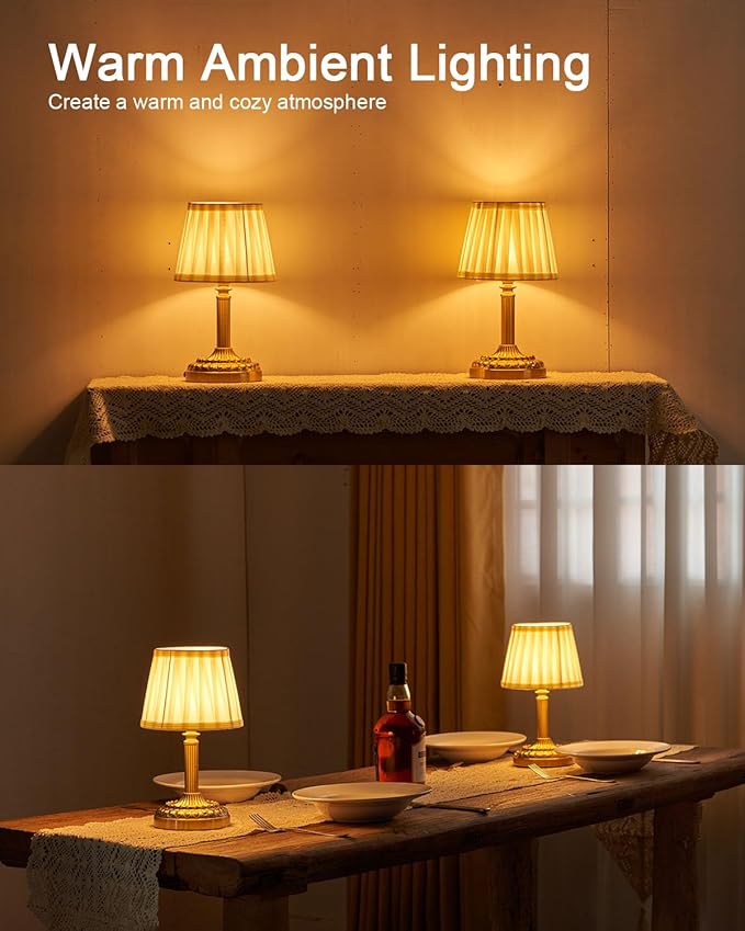 2 Pack Rechargeable Cordless Table Lamps for Restaurant Dining Table, 5200mAh Small Battery Operated Lamp, Portable Dimmable Touch Bedside Night Light for Bedroom Kitchen Bathroom Patio