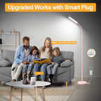 Pink LED Bright Floor Lamp with Remote & Smart Plug, Dimmable Eye-Caring Reading Light for Living Room, Bedroom, Office