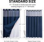 Furlinic Waffle Weave No Hook Shower Curtain with Snap in Fabric Liner Set,Heavy Duty Textured Bathroom Curtain with See Through Window,Waterproof & Machine Washable,Navy Blue,71x72 Inch