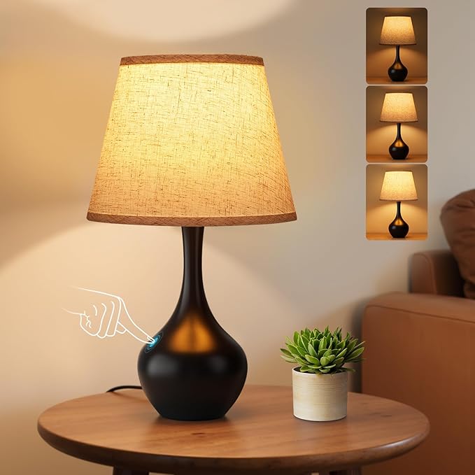 Seealle Touch Table Lamp for Bedroom, 3-Way Dimmable Small Bedside Lamps for Night Stands, Black Bedroom lamp for Kids Room, Desk, Living Room, End Table