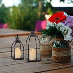 DARJEN Modern Farmhouse Lantern Decor Outdoor & Indoor- 15'' 12'' Black Metal Candle Lanterns for Christmas, Lanterns Decorative with 2 Flameless Candles for Living Room, Home, Table Centerpiece Decor