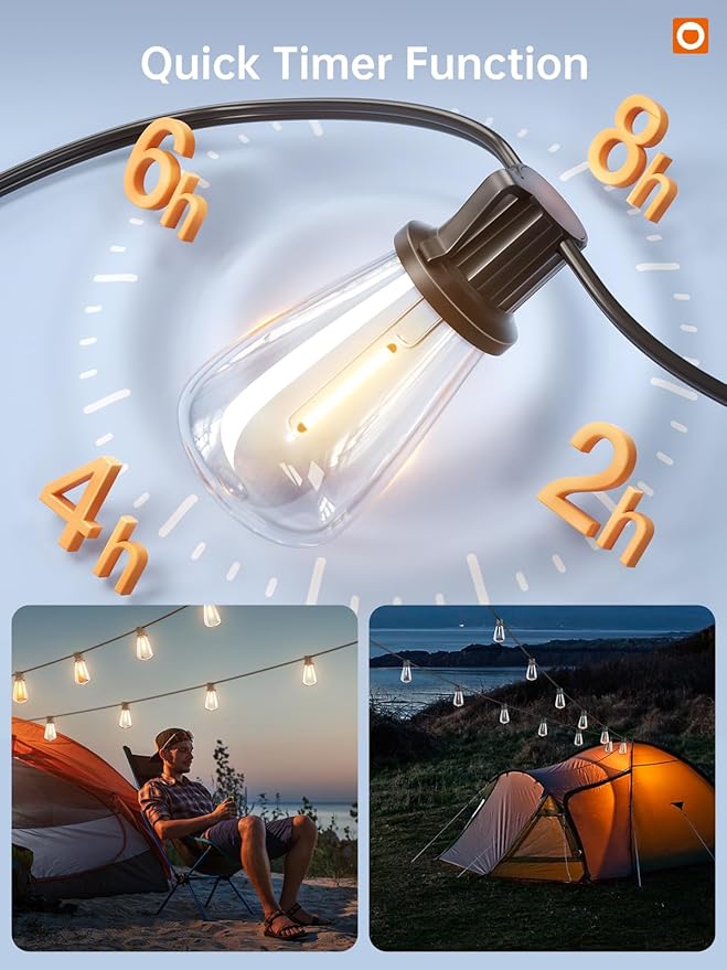 addlon 72FT Solar String Lights Outdoor, Waterproof Solar Powered Outside Lights with Remote & USB Port, ST38 LED Shatterproof Bulbs, Dimmable Solar Light for Camping Backyard Porch