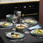 FINE&NICE 12Pcs Melamine Dinnerware Sets, Plates and Bowls Sets for 4, Unbreakable and Lightweight Dishes Set for Indoor and Outdoor Use, BPA Free, Dishwasher Safe (Sage Green)