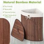 Giantex Corner Laundry Hamper with Lid, 58 L Bamboo Laundry Basket with Removable Liner & Handle, Triangle Clothes Hamper for Small Spaces, Bedroom, Bathroom, Laundry & Living Room (Brown)
