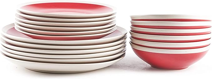 Rock Ridge Speckled Stoneware Dinnerware Set (18pc Set, Ruby and Ivory)