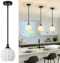 Black Pendant Lights Kitchen Island, 1-Light 7.3" Modern Milk Glass Pendant Light Fixtures with Rods, Globe Hanging Lighting for Kitchen Sink Bathroom Dining Room, E26 Base