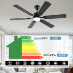 56inch Ceiling Fans with Lights and Remote/App Control, Dimmable LED, Reversible DC Motor, Noiseless, 6 Double-side blades, Modern Low Profile Ceiling Fan for Indoor/Outdoor Use (Brown)