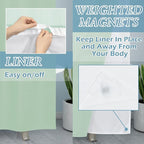 Mint Green Stall No Hook Shower Curtain with Snap in Liner,230GSM Waffle Weave Shower Curtains for Bathroom,54W x 80H