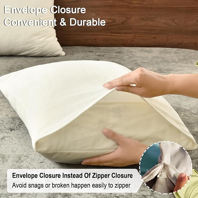 PHF Super Soft Velvet Pillowcases King Size, No Insert, 2 Pack Luxury Cozy Warm Pillow Shams Covers with Envelope Closure, 20" X 36" Cozy Fuzzy Flannel Pillow Case, Cream