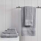 Madison Park Organic 100% Cotton Bathroom Towel Set, Hotel & Spa Quality Highly Absorbent, Quick Dry, Include for Shower, Handwash & Facial Washcloth, Multi-Sizes, Grey