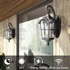 Emliviar Dusk to Dawn Sensor Outdoor Lighting - Farmhouse Outdoor Porch Lights for House 17.5 Inch, Black Finish with Water Glass Shade, WE215B-PC BG