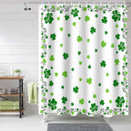 St Patrick's Day Shower Curtain,Green Shamrock Irish Clover Shower Curtains Set with Hooks, Seasonal Spring Holiday Waterproof Fabric Bathroom Curtains Decor Home Accessories, Stall Long 36 X 78 Inch