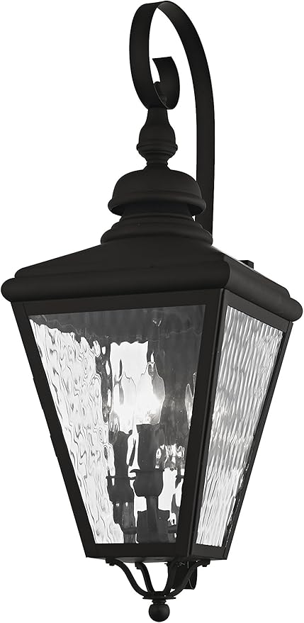 Livex 2033-04 Transitional Three Light Outdoor Wall Lantern from Cambridge Collection in Black Finish
