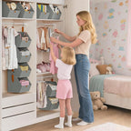 Hanging Closet Organizer 4 Tier - Clothes Hanging Shelves, Space-Saving Closet System, Fabric Storage Bins Bedroom Organization, Collapsible Baskets for Home, Dorm, Rv, Grey