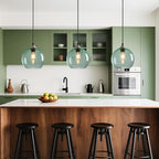Light Green Glass Pendant Lights Kitchen Island Lighting Globe Pendant Light Fixtures Modern Pendant Lighting for Bedroom Living Dining Room Light Fixture (7.87 in, 2 Pack)