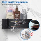 Shower Caddy Shelf Rack, Self Adhesive Shower Shelves with Hooks, Rustproof Bathroom Organizers and Storage, Home Decor Accessories (Triangle-Black)