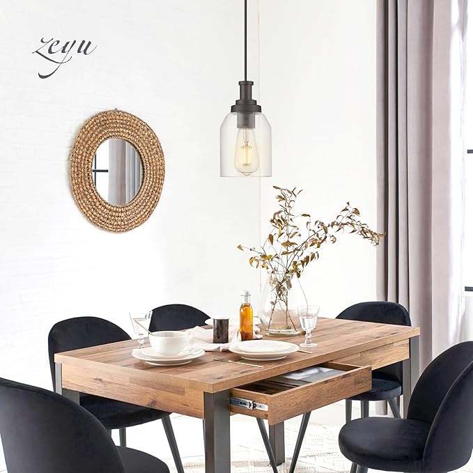 zeyu 1-Light Farmhouse Pendant Light, Modern Hanging Pendant Lighting with Clear Glass Shade, Oil Rubbed Bronze Finish, ZG33M1L ORB