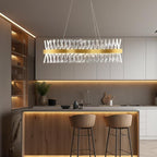 Modern Crystal Chandeliers, Luxurious S-Shape Chandeliers for Dining Room Over Table, L40 Gold Rectangular Dining Room Chandelier, Linear Kitchen Island Lighting, Dimmable Ceiling Light Fixture