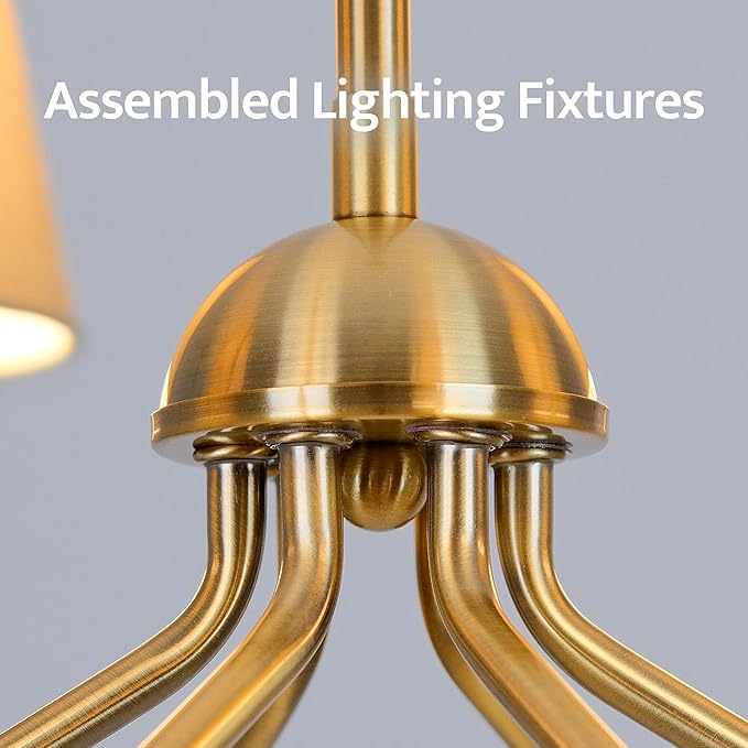 Gold Chandelier, Brushed Brass with Green Fabric Shade, 6-Light 28" Modern Farmhouse Linear Pendant Lighting Fixture for Dining Living Room Kitchen Island Bedroom