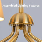 Gold Chandelier, Brushed Brass with Green Fabric Shade, 6-Light 28" Modern Farmhouse Linear Pendant Lighting Fixture for Dining Living Room Kitchen Island Bedroom