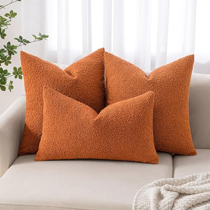 MIULEE Fall 12x20 Inch Textured Boucle Throw Pillow Cover Orange Accent Solid Lumbar Pillow Case Decorative Soft Pack of 1 Halloween Thanksgiving Couch Cushion Chair Sofa Bedroom Livingroom Home Decor