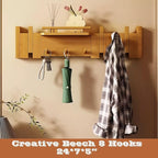 Wall Mounted Piano Key Hanger | Flip Style Hook | Entrance Wall Art Hook, Made of Oak Wood (3 Times Painted, 4 Times Polished) (Fence Beech, 8Hooks)