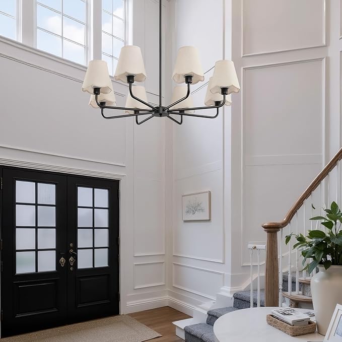 KAISITE Black Chandelier for Dining Room - 8-Light Farmhouse Dining Room Light Fixture Over Table Industrial Kitchen Lighting Fixture Ceiling Hanging Chandelier for Bedroom Living Room Foyer Entryway