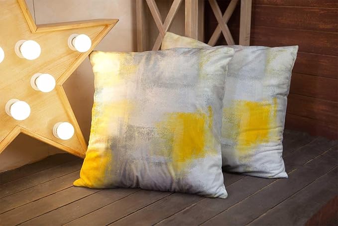 CAPSCEOLL Yellow Grey Throw Pillow Covers Modern Home Art Decor,18 X 18 Inches Set of 2 Pillow Cases Decorative,Abstract Oil Painting Pillowcases for Bedroom,Living Room,Cushion Couch Sofa